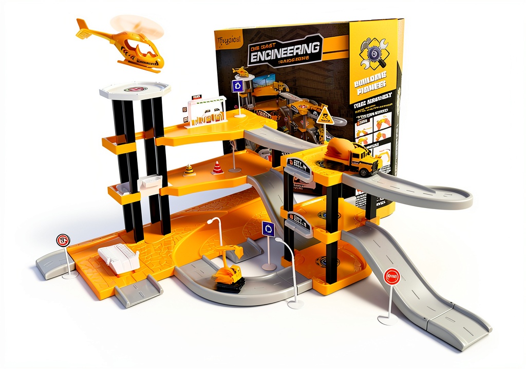 Child assembling the Toysical Construction Site Garage on a play mat