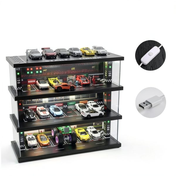 Waivvy Toy Car Storage Garage Wooden LED Display-1