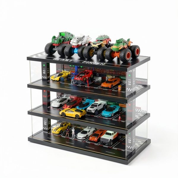 Waivvy Toy Car Storage Garage Wooden LED Display-4