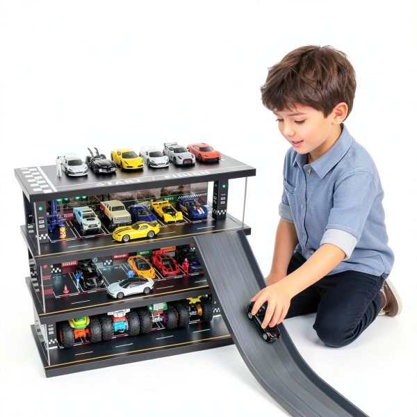Waivvy Toy Car Storage Garage Wooden LED Display-3
