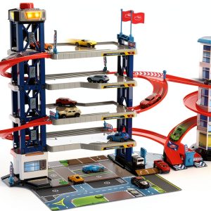Dickie Toys Car Garage Play Set with Spiral Ramp, 4 Die‑Cast Cars-0