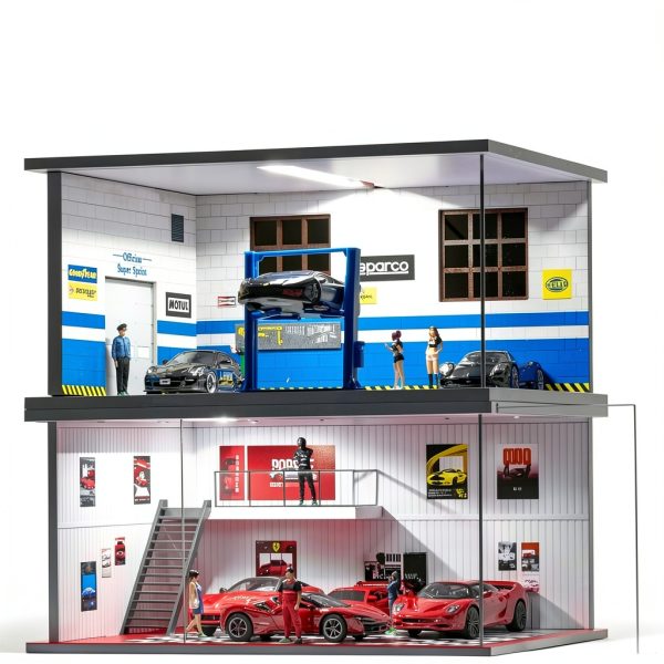 cxiiuui 1/64 scale car garage display with LED Light and Clear Cover-3