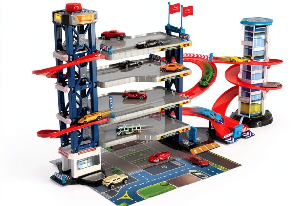Dickie Toys Car Garage Play Set with Spiral Ramp, 4 Die‑Cast Cars-6