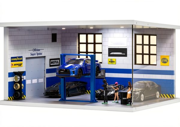 cxiiuui 1/64 scale car garage display with LED Light and Clear Cover-0