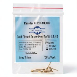 Gold Plated Screw Posts L3#3 Long 11.8mm 12 Pk House Brand Dentistry-0