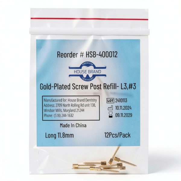 Gold Plated Screw Posts L3#3 Long 11.8mm 12 Pk House Brand Dentistry-0