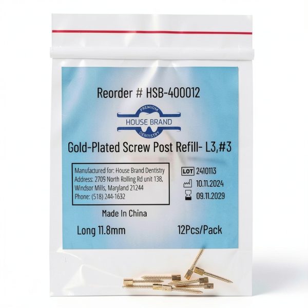 Gold Plated Screw Posts L3#3 Long 11.8mm 12 Pk House Brand Dentistry-1